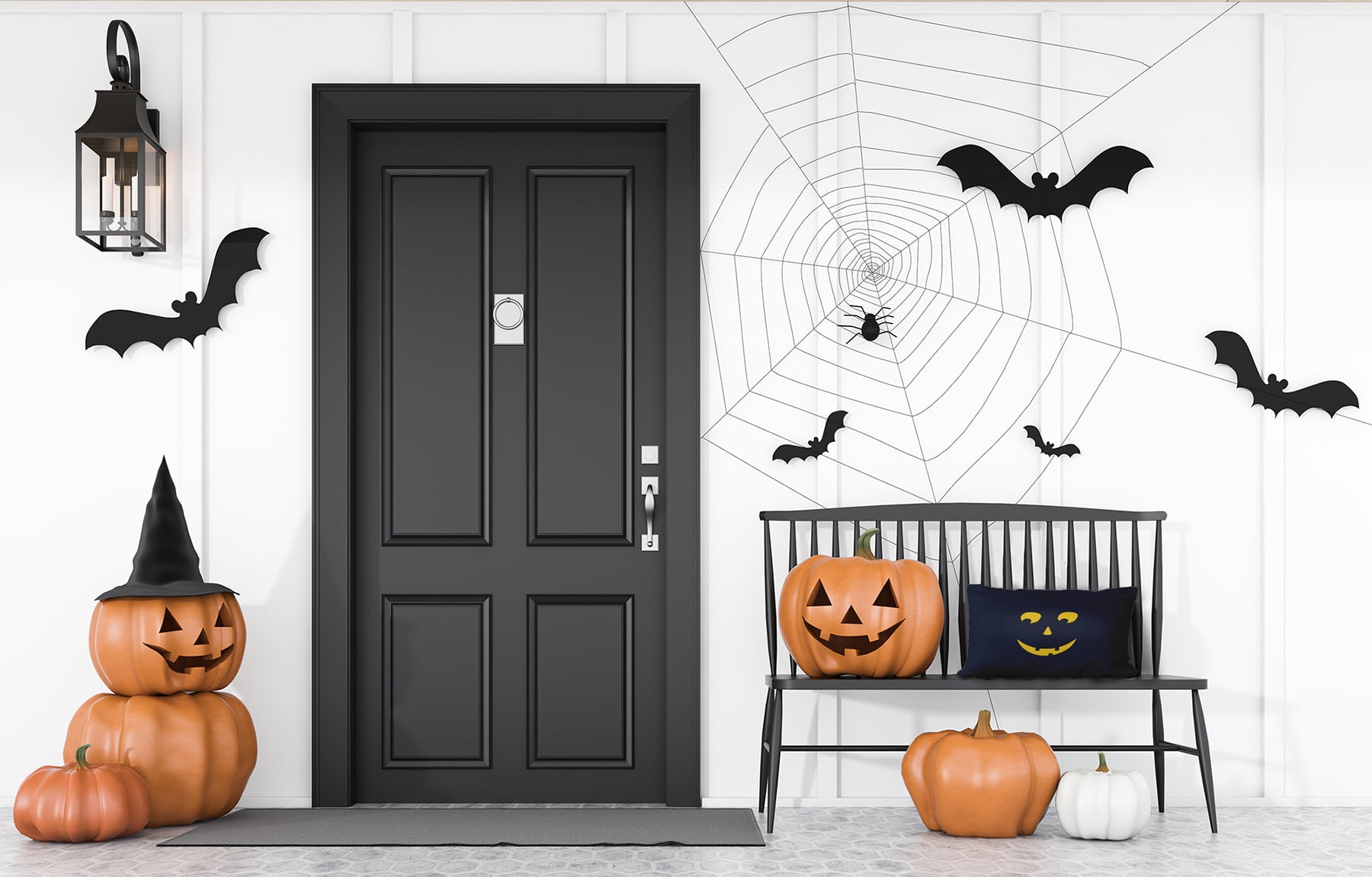 20" x 14" Simply Daisy Halloween JackoLanternRight Polyester Indoor/Outdoor Pillow, Navy Qty 1