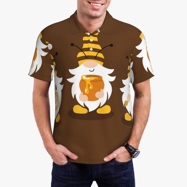 Balery Gnomes With Honey Camisa Polo de Hombre con Estampado, de Manga Corta y Tejido Medio, Camisa Tipo Golf Polo-Medium
