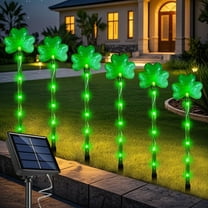 Rirool 6 Pack Solar Shamrock Lights Outdoor, St. Patrick’s Day Decorations with 8 Lighting Modes, IP65 Waterproof Garden Stake Lights for Yard Pathway Lawn Party (Green)