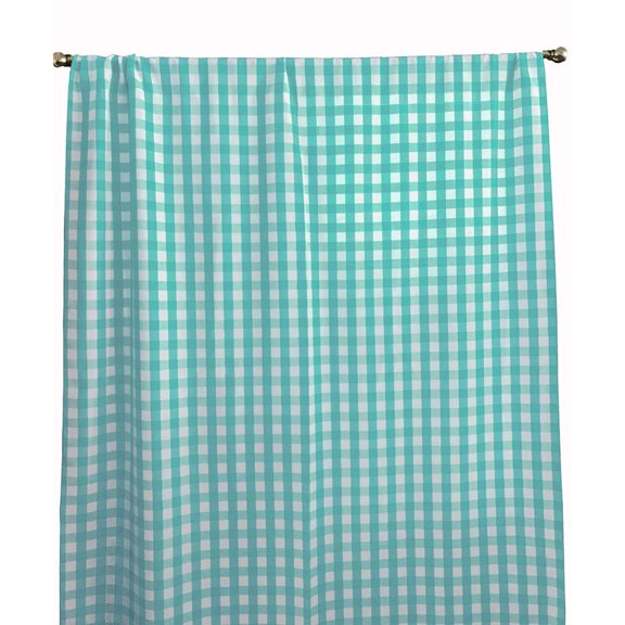 Poplin Gingham Checkered Window Curtain 56 Inch Wide Aqua Mint