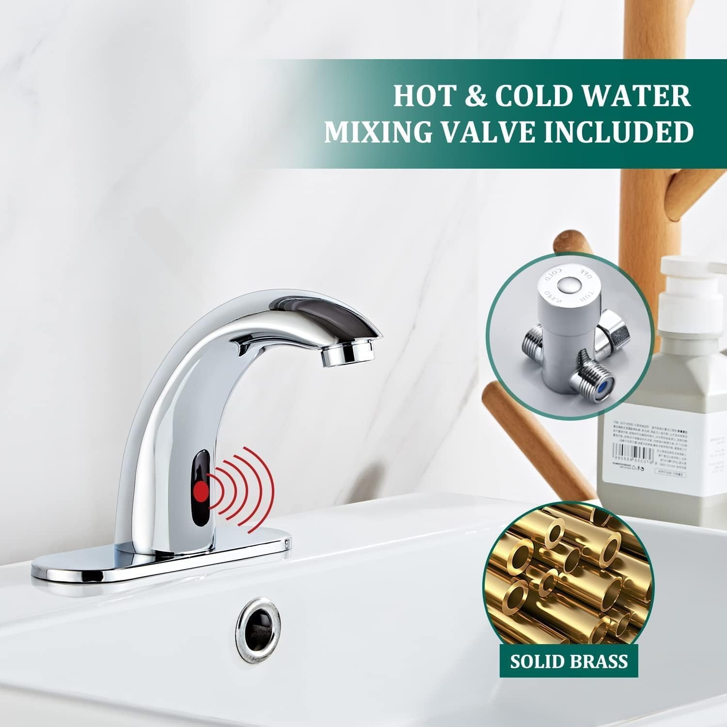 Chrome Touchless Bathroom Sink Faucet - Automatic Sensor Faucet - Battery Operated for Commercial