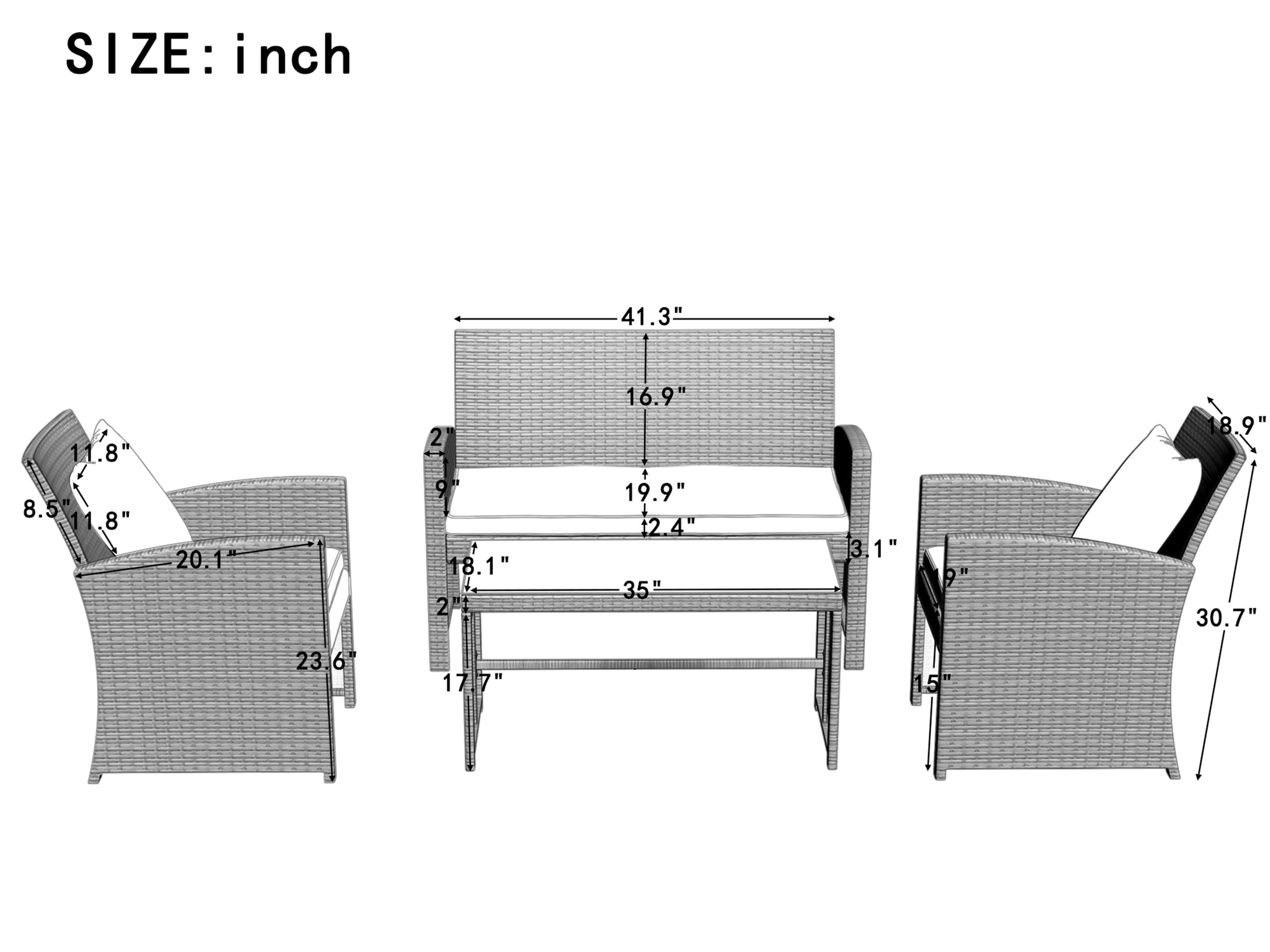 Aukfa 4-Piece Rattan Outdoor Conversation Sets, Black/Beige