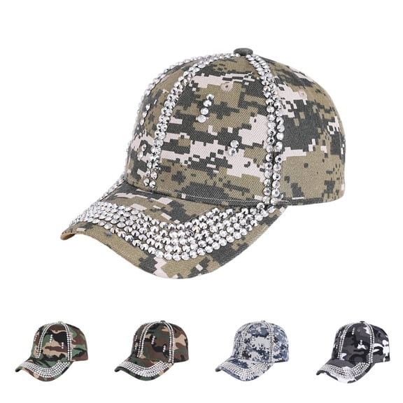 GIJNRIUIUA Hats for Women Under $5 Sales Today Rhinestone Baseball Cap Crystal Bling Camo Curved Brim Adjustable Strap Back Lightweight Outdoor Casual Fashion Sun Hat Grey Beret Hat One Size