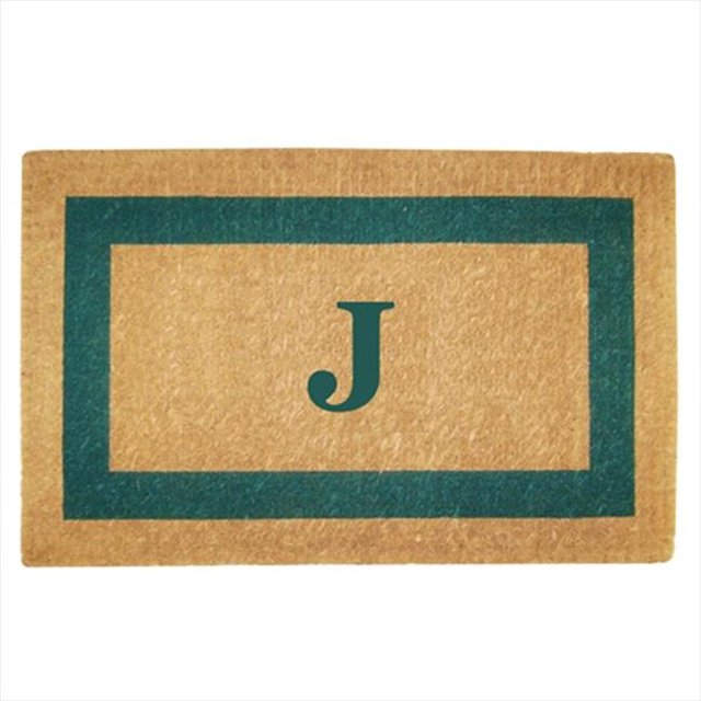 Nedia Home 02026J Single Picture - Green Frame 22 x 36 In. Heavy Duty Coir Doormat - Monogrammed J
