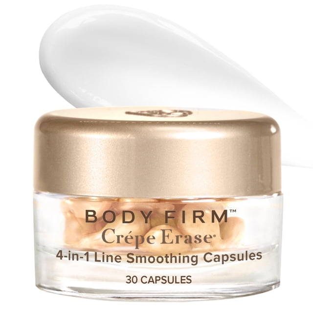 BODY FIRM Crepe Erase Cápsulas suavizantes de línea 4 en 1 Suero hidratante antienvejecimiento para rostro y ojos con ácido hialurónico y péptido multicadena para arrugas Piel crepé y líneas finas 30