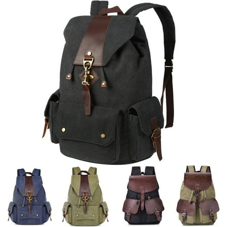 Canvas Backpack For Women Men Ver Casual Vintage Rucksack College Bookbags Knapsack Black