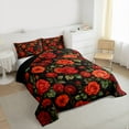 thumbnail image 3 of jejeloiu Retro Flower Queen Comforter Set,Rustic Floral Bedding Sets,Red Rose Green Leaves Bedding Comforter Set For Men Women,Luxury Bedroom Decor Reversible,3-Piece, 3 of 8