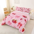 thumbnail image 3 of Erosebridal Pink Strawberry Bow Queen Comforter Set for Girls, Cute Strawberry Ribbon Bedding Comforter Set, Pink Reversible, 3 Pieces, 3 of 6