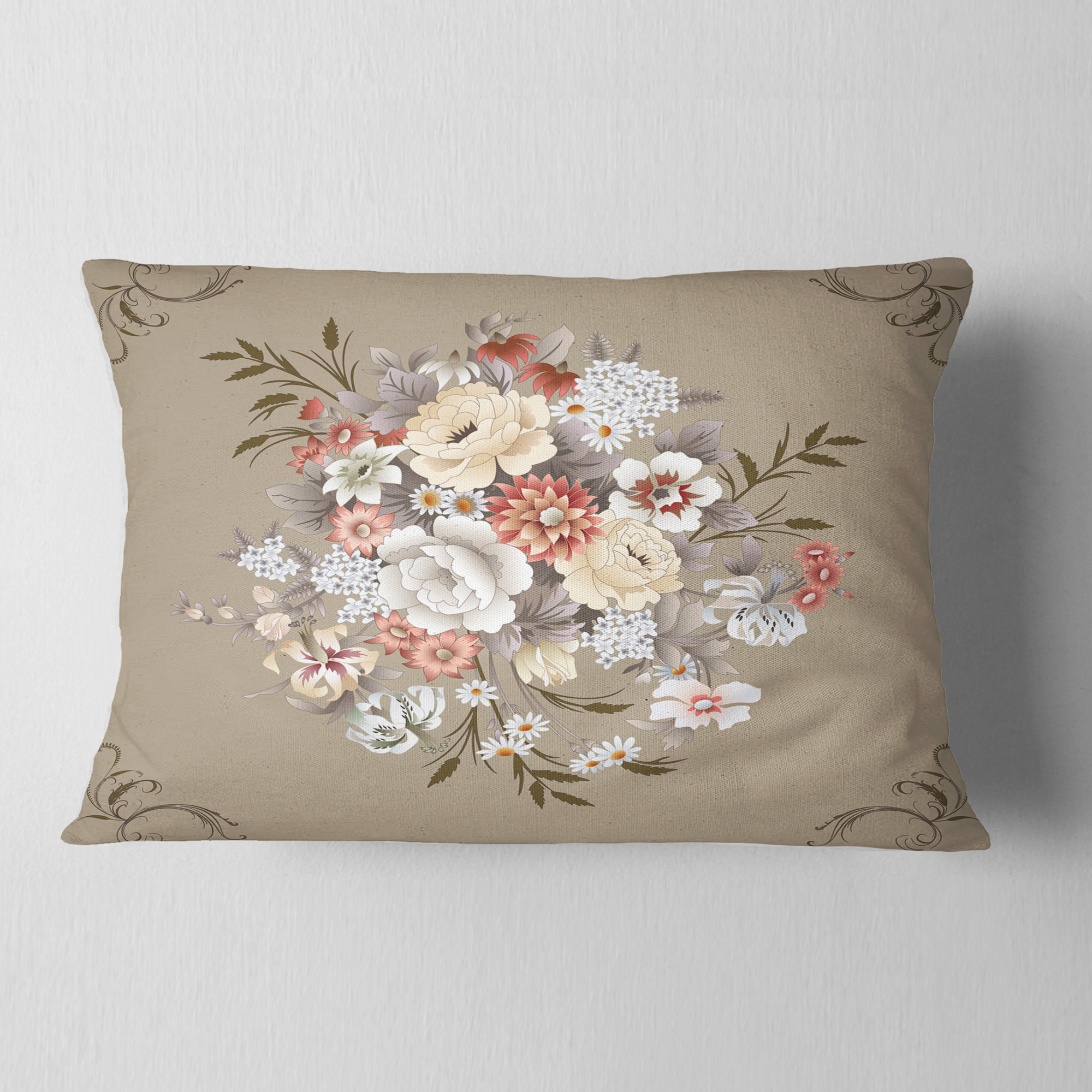 Designart White and Yellow Floral Pattern - Floral Throw Pillow - 12x20