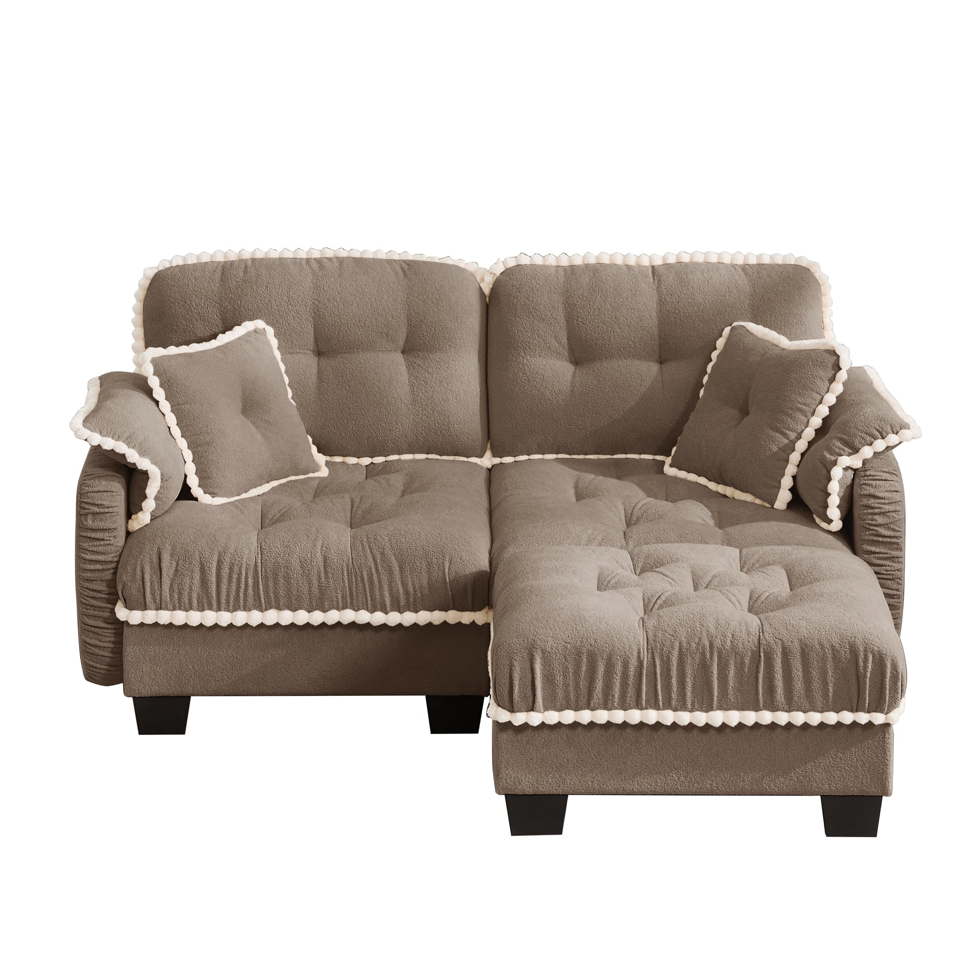 Aenkyo 70" Chenille Modular L-Shaped Sectional Sofa with Movable Ottoman, 23.8" Deep Seat, Camel
