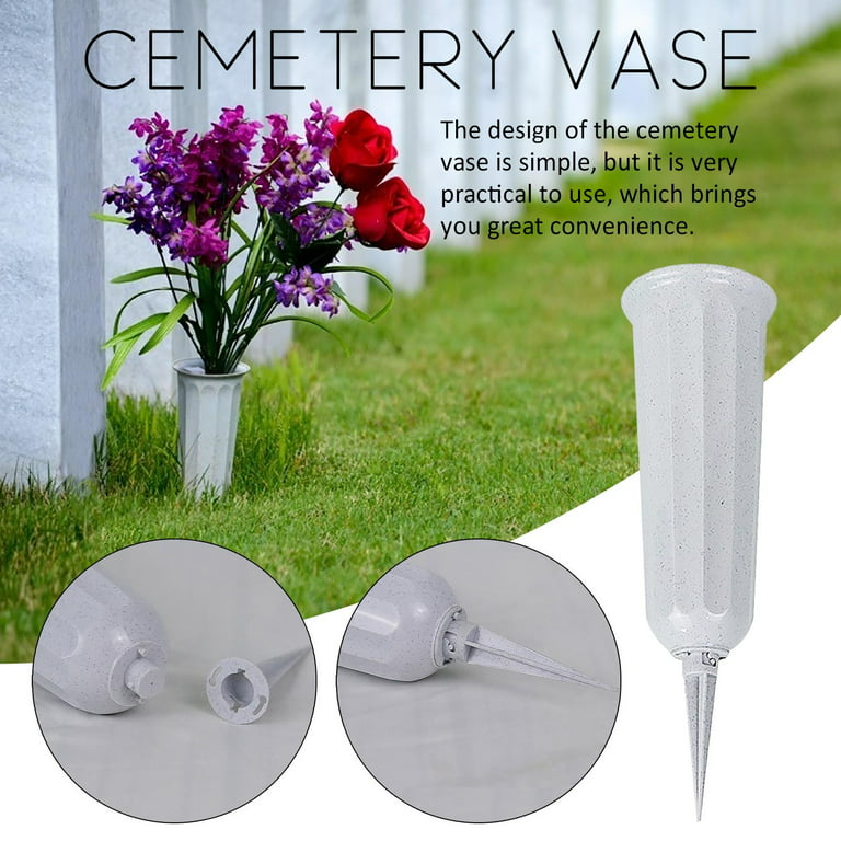 Purple Artificial Flowers for Cemetery with 2 Cone Vases, Small Bouquets  for Grave Decorations (8.6 x 13 Inches, 6 Bundles)