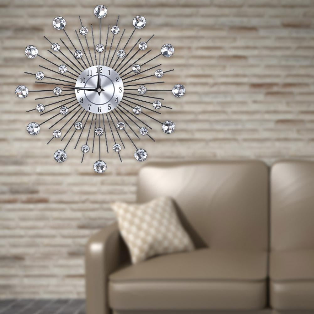 Fugacal 13” Quartz Flower-Shaped Metallic Silver Wall Clock with Sparkling Bling