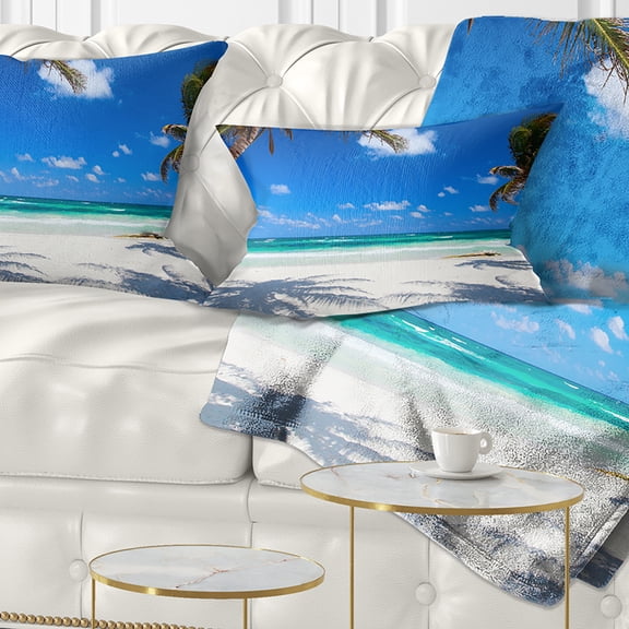 Designart Coconut Palms at Beach - Photo Landscape Printed Throw Pillow - 12x20