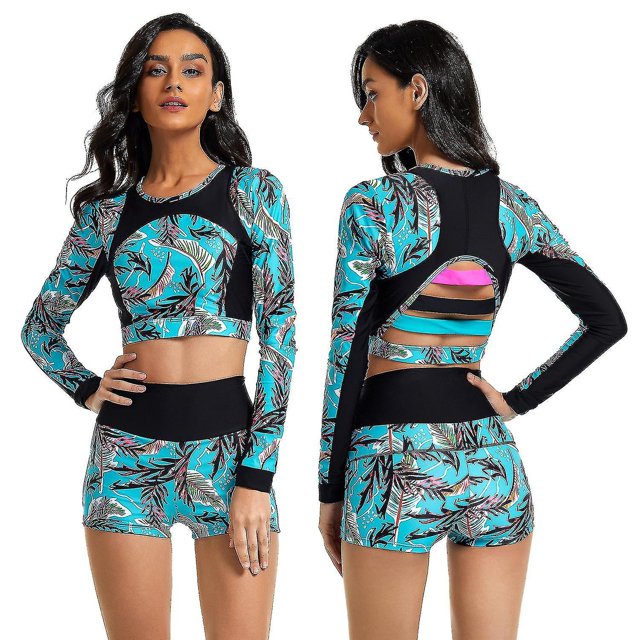 Lishi Geometric Rash Guard Two-Piece Swimsuit - UV Protection, Long Sleeve