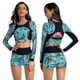 thumbnail image 4 of Traje de baño de manga larga para mujer, camisa para surfear, traje de baño de dos piezas, conjunto de pantalones cortos geométricos, traje de baño con protección Uv, 4 of 5