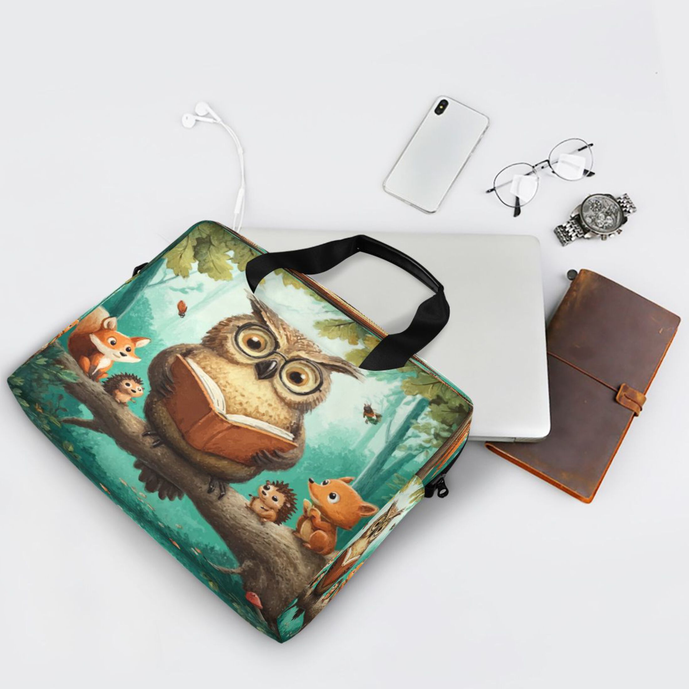 16" Laptop Tote Bag Laptop Sleeve Case Computer Briefcase for Work & Travel Owl Wearing Glasses