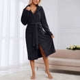 thumbnail image 2 of Arlun Women's Coral Hooded Sleepwear Robes Long Thick Nightgown with Pockets Comfy Soft over the Knee Length Bathrobes Fashion Solid Color Simple Stylish Loungewear Black One Size, 2 of 6