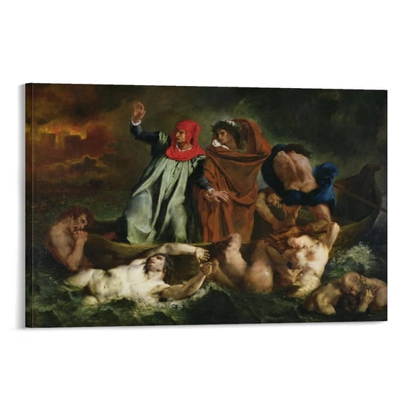 Artist Eugène Delacroix The Barque of Dante Poster Room Aesthetic Poster Print Art Wall Painting Canvas Posters Gifts Modern Bedroom Decor 12x18inch(30x45cm)