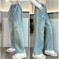thumbnail image 2 of XXWXYD Clearence Ripped Wide Leg Jeans Korean Street Fashion Loose Fit Destroyed Denim Autumn 2025 for Tween Girls (9-14Y) Grunge Style, 2 of 8
