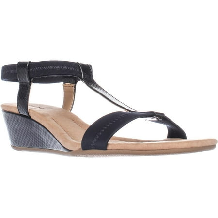 A35 - Womens A35 Voyage T Strap Wedge Sandals, Navy Snake - Walmart.com