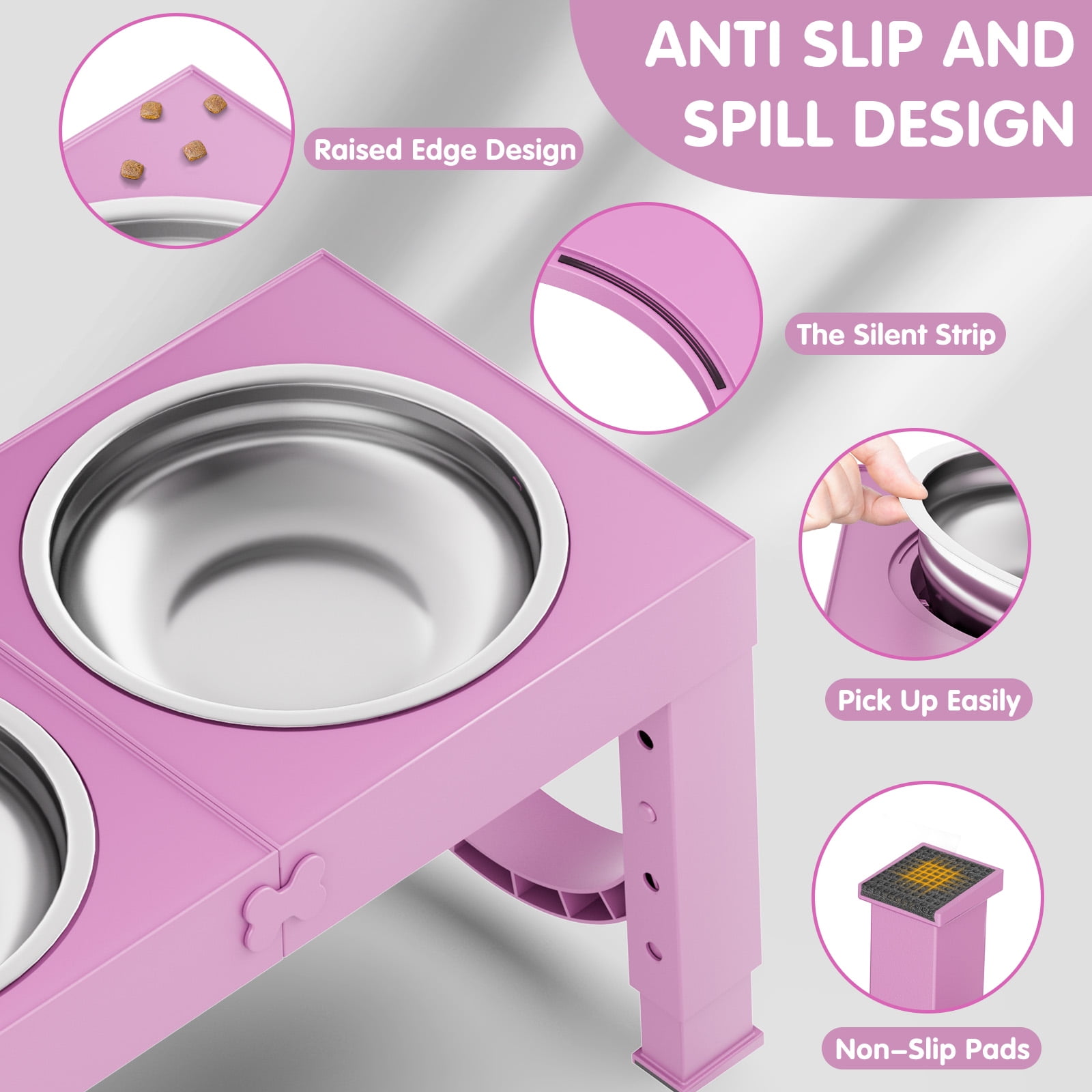 X XBEN Elevated Dog Bowls, 5 Heights Adjustable Dog Raised Bowl Stand with Two 1000ML Stainless Steel Dog Food and Water Bowls, Pet Bowl Holder to Protect Dogs Joints for Small Medium Large Dog