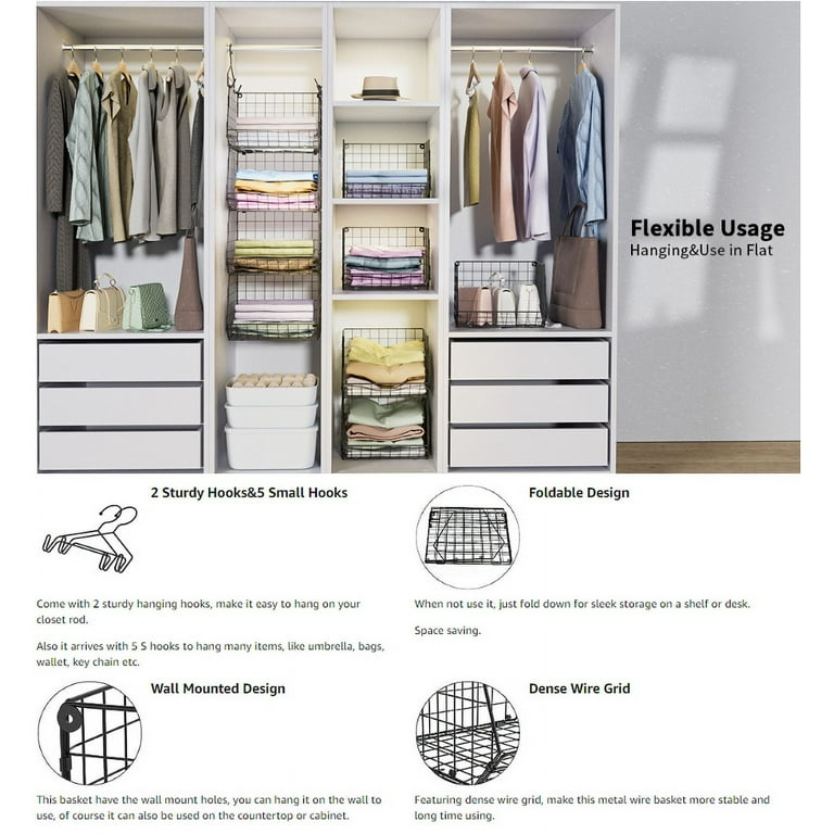 Selling 3 Tier Foldable Closet Organizer, Clothes Shelves with 5 S Hooks, Wall Mount