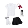 thumbnail image 3 of Rswnyirn Girls School Uniform Outfits Shirt Tops with Suspender Skirt and Bow tie Socks Schoolgirls ype B Black 110, 3 of 7
