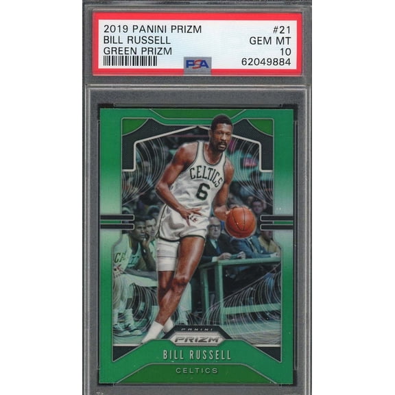 Bill Russell 2019 Panini Prizm Green Prizm Basketball Card #21 Graded PSA 10