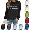 thumbnail image 5 of Women Long Sleeve Crewneck Sweatshirts Letter Printed Lightweight Loose Sweatshirts Blouse Top Half Hoodies Women Auntie Sweatshirt for Women Baggy Long Sleeve Band Hoodies Women Zip Womens Hoodies, 5 of 6