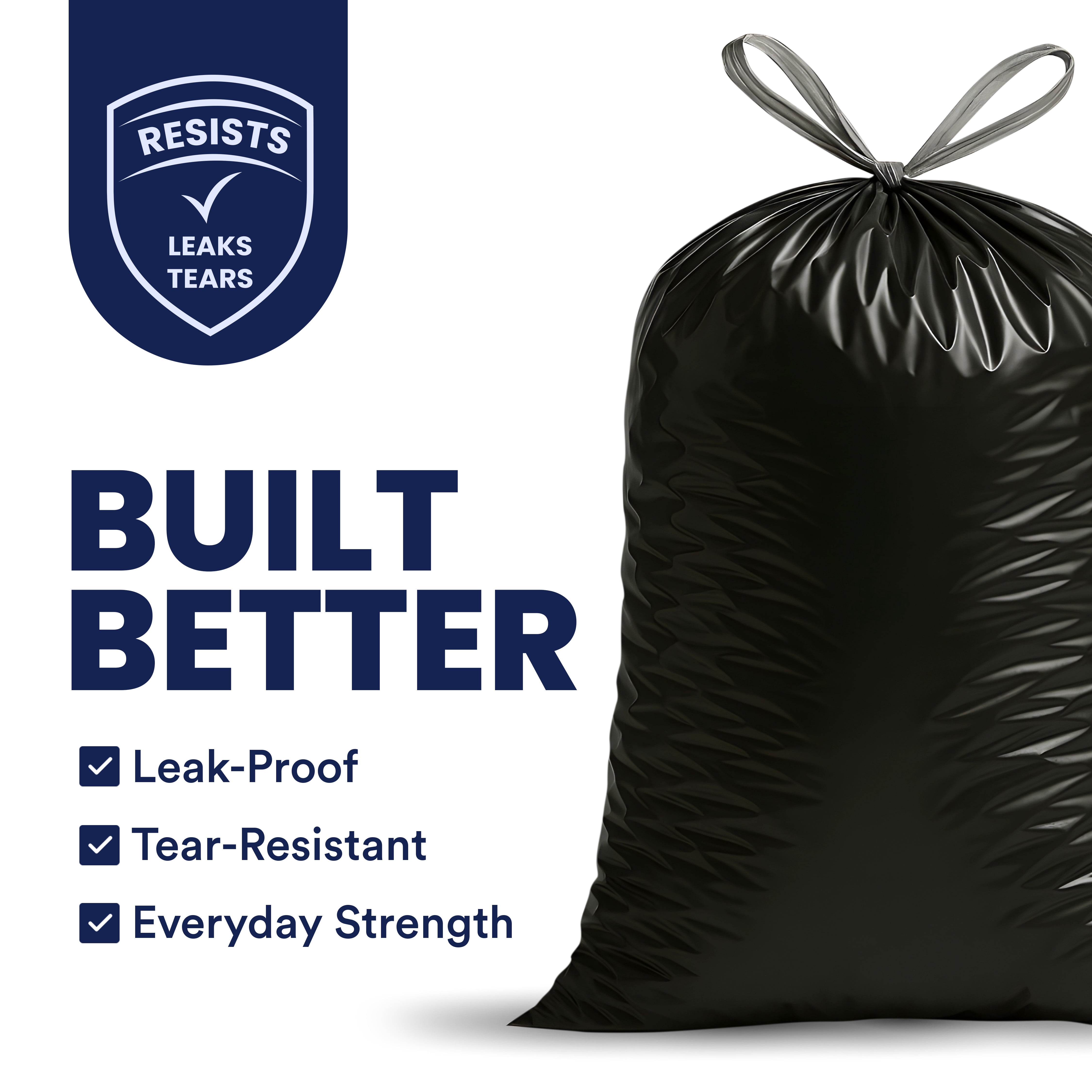 Plasticplace 13 Gallon Extra Tall Drawstring Kitchen Trash Bags | Black 1.2 Mil, 24"W x 31"H (200 Count)