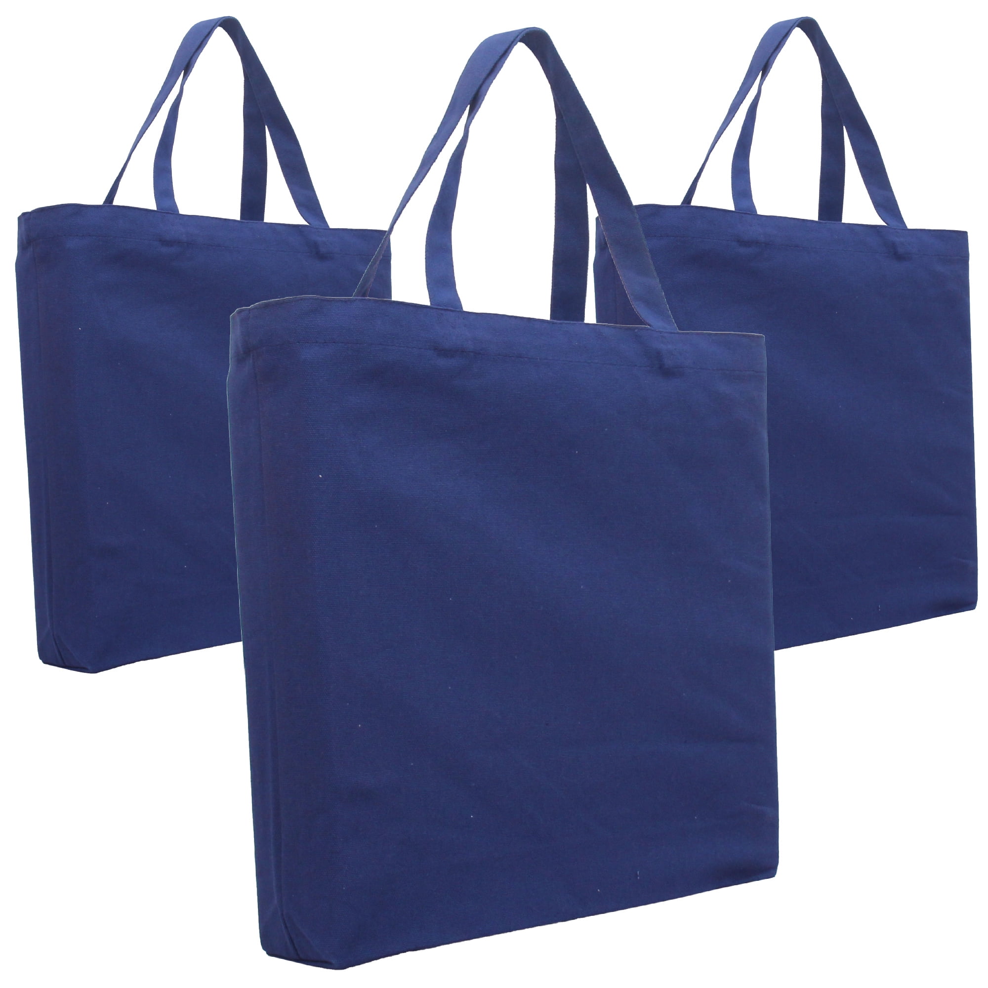 Premium Canvas Tote Bags | Pack of 3 | Heavy Duty 100% Cotton With Strong  Handles Holds up to 40lbs | Eco Friendly | Large Size 14.5x17x3 - Navy