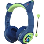 CF9 Cat Ear Kids Bluetooth Headphones with LED Light Up,Safe 85dB Volume Limit,Built-in Mic&Boom Mic for Calls,Kids Wireless&Wired Headphones for Tablet/Airplane/School/Online Learning(Blue)