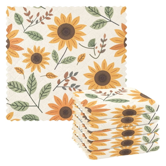 6 Pieces of Kitchen Towels 11x11Inch Kitchen Dish Cloths Kitchen Dish Towels Reuseable Cleaning Cloths Lovely Sunflower Seamless