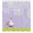 thumbnail image 3 of Ambesonne Cartoon Shower Curtain, Girl Riding Bike Windy, 69"Wx84"L, Apple Green Lavender, 3 of 3