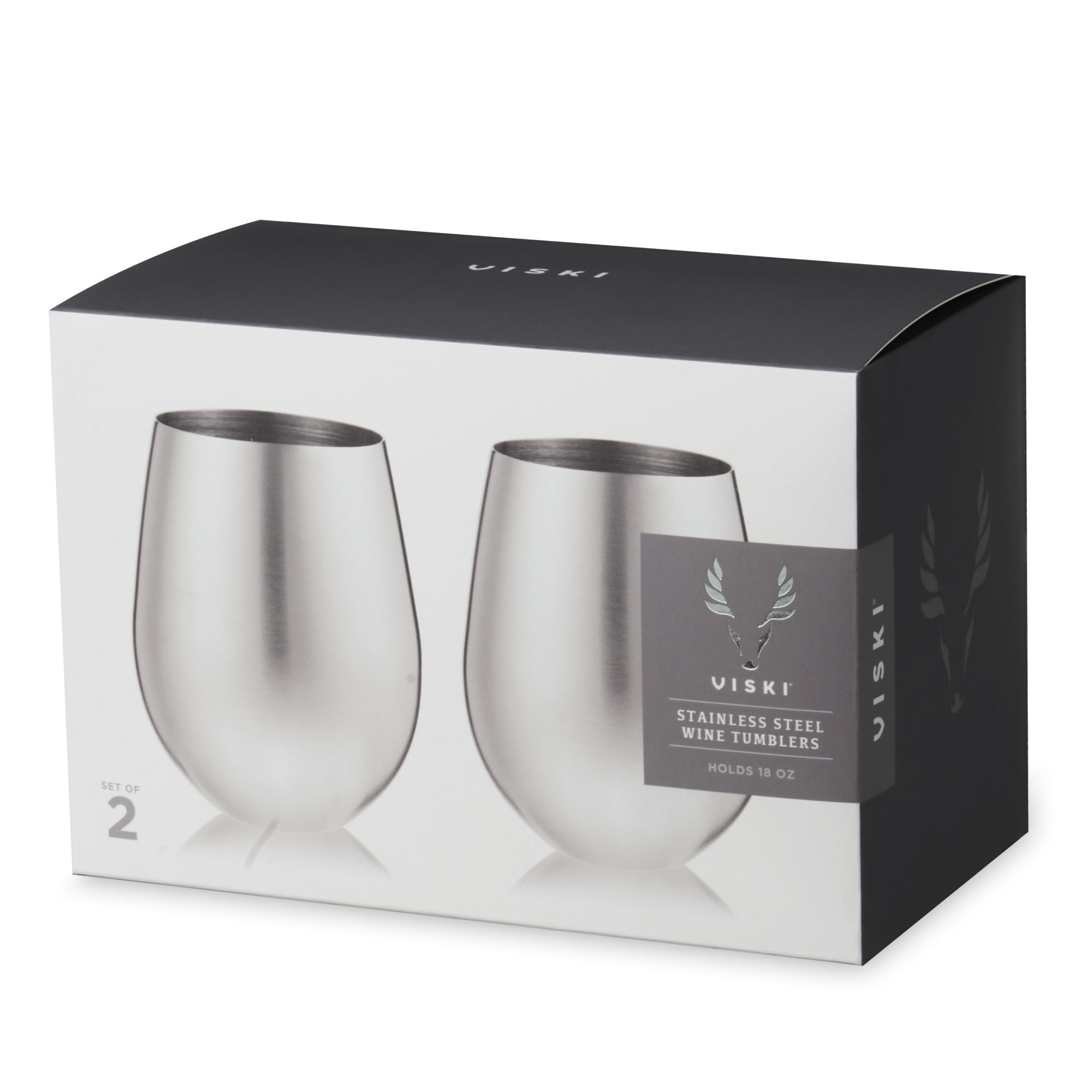 Gunmetal Stemless Wine Glasses by Viski, Set of 2 - Drinkware