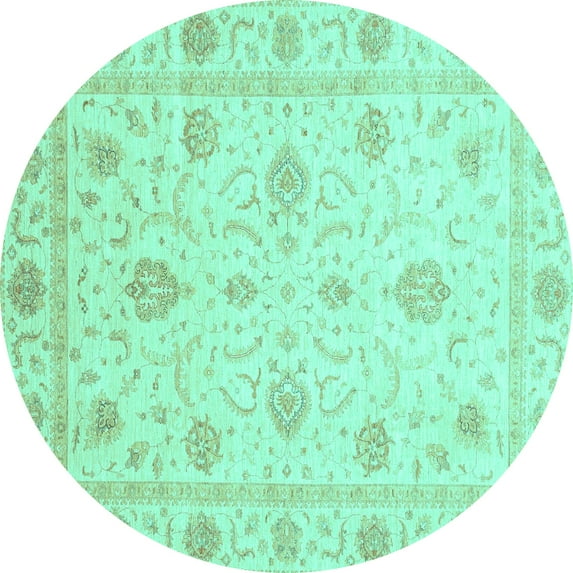 Ahgly Company Indoor Round Oriental Turquoise Blue Modern Area Rugs, 8' Round