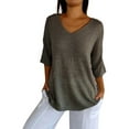 thumbnail image 1 of Solid Color Knitted V-Neck Top, V Neck Loose Pullover Knit Sweaters Tops, Plus Size Tshirts for Women, 1 of 7