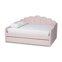 Baxton Studio Timila Light Pink Velvet Fabric Queen Size Daybed with Trundle