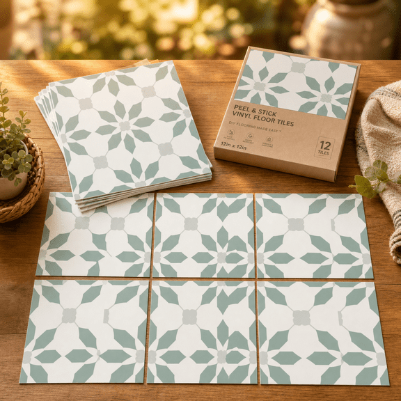 Peel and Stick Vinyl Floor Tiles Aqua Blue 20 Tiles DIY Home Improvement