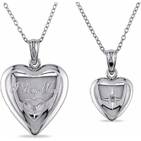 Miabella Diamond-Accent Sterling Silver Set of Mothermy and Me I Love You Heart Locket Pendants, 18, 14