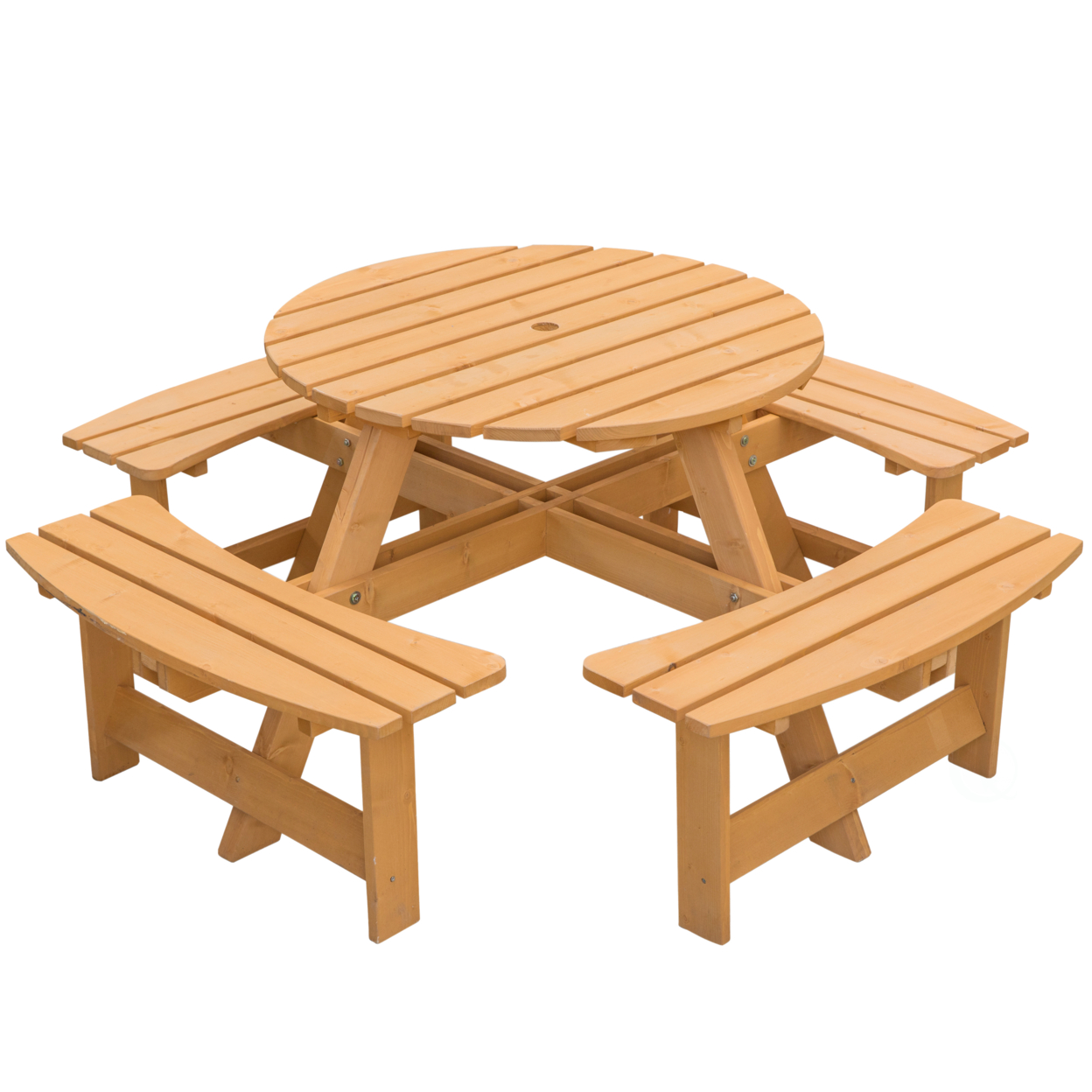 Wooden Outdoor Patio Garden Round Picnic Table with Bench, 8 Person - image 3 of 10