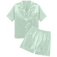 thumbnail image 4 of Satin Slumber Set, Women's Casual Solid Silk Satin Pajama Set Short Sleeve Button Up Top & Shorts Sleepwear, Womens Pajamas Set, for Size XL, 4 of 4