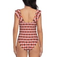 thumbnail image 5 of Goofa Red and Brown Squares Print Women's Ruffled One Piece Swimsuit V Neck, 5 of 7