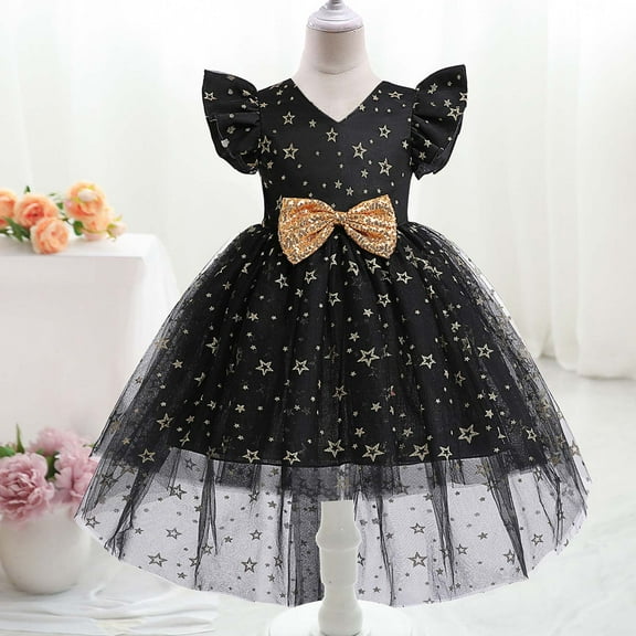 Vedolay Dresses Girls Dress Unicorn Printed Casual Party Twirly Dress for Kids,Black 6-7 Years