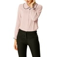 thumbnail image 6 of MODA NOVA Junior's Sweet Ruffle Peter Pan Collar Button Up Shirt Pink L, 6 of 7