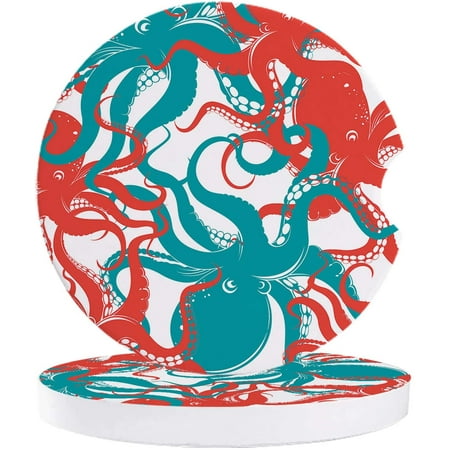

KXMDXA Abstract Red Blue Octopus Pattern Set of 6 Car Coaster for Drinks Absorbent Ceramic Stone Coasters Cup Mat with Cork Base for Home Kitchen Room Coffee Table Bar Decor
