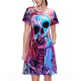 thumbnail image 1 of Easygdp Neon Skull With Milkshake para Vestido Transpirable de Mujer, Vestido Suelto de Manga Corta con Pliegues y Bolsillos para el Verano, 1 of 6