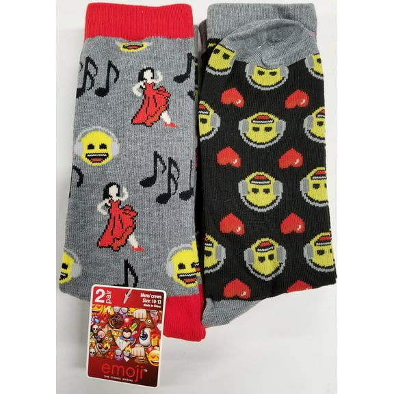 Emoji Men's' Crew Socks 2Pair 98% Polyester 2% Spandex Music Lady Dancing 10-13