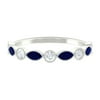 Womens 0.50 CT Blue Sapphire and Diamond, Genuine Blue Sapphire Ring with Diamond, Semi Eternity Ring in Gold, 14K White Gold, US 3.00