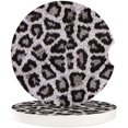 thumbnail image 1 of Car Drinks Set oF 2 Pack Leopard Print Absorbent Ceramic Stone Black Grey White with A Finger Notch For Easy Removal From Auto Cupholder, 1 of 6